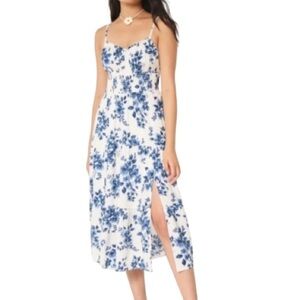 Hollister Floral Smocked Midi Dress Blue White Spaghetti Strap Crossover Cut M